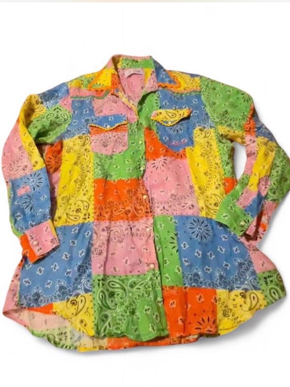 MC2 Saint Barth Multicolor Bandana Patchwork Linen Button Down Shirt